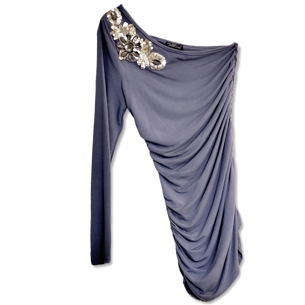 One Shoulder Sequined Ruched Sides Mini Dress by Justice Sz M